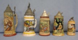 Group of 5 vintage beer steins