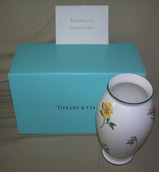 Signed Tiffany hand painted floral vase