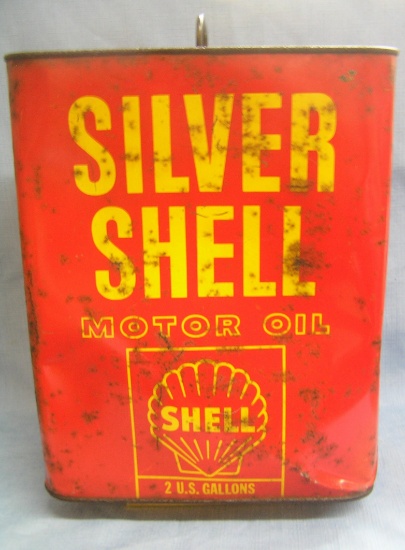 Vintage Silver Shell motor oil can