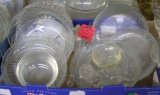 Box of vintage glass and crystal serving pieces