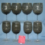 Group of vintage smoked glass stemware