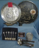 Box full of vintage silverplate and metalware