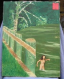 Vintage oil on canvas female nude painting