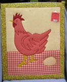 Vintage quilt work hen and egg themed matted artwork