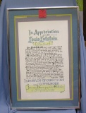 Professionally matted and framed appreciation award