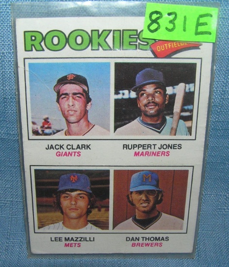 Lee Mazzilli, Jack Clark and Rupert Jones rookie baseball card 1977