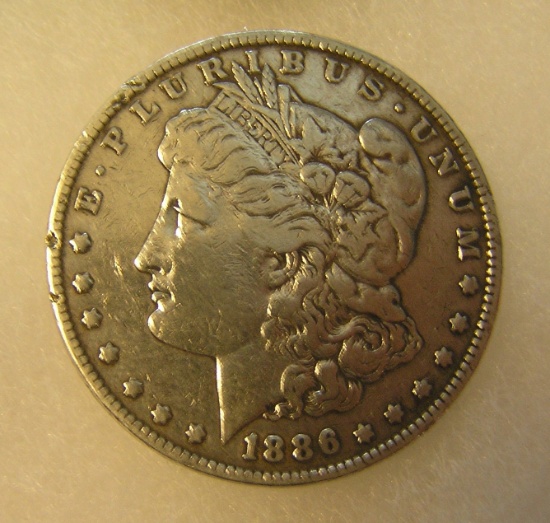 1886 Morgan silver dollar in fine condition