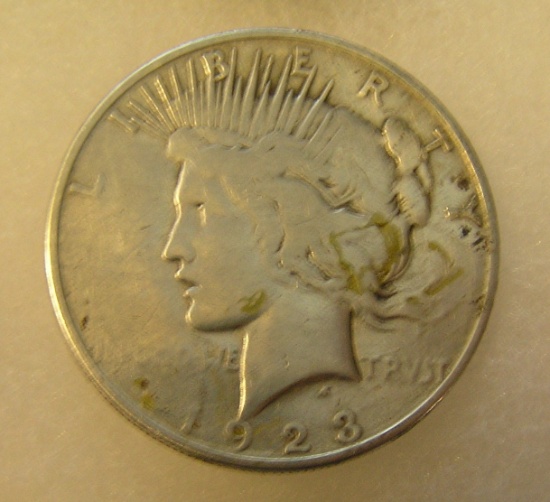 1923S Lady Liberty Peace silver dollar in good condition