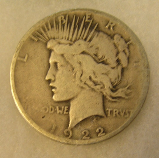 1922S Lady Liberty Peace silver dollar in good condition