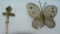 Pair of costume jewelry pins includes lamp post and butterfly