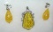 Yellow amber necklace pendant and earring set
