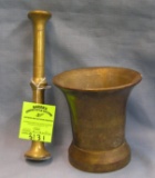 Solid brass antique mortar and pestle