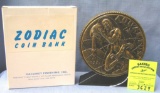 Vintage cast metal zodiac bank Aquarius