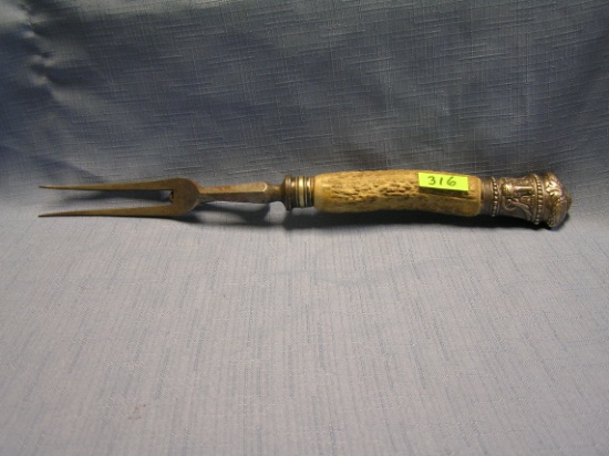 Antique bone handled and silver carving fork
