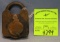 Antique cast iron, steel & brass padlock marked Creo