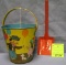 Vintage all tin child’s sand pail and shovel set