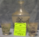 Great early horse drawn decorated decanter set