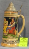 Vintage German beer stein with pewter lid