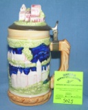 Vintage Porcelain beer stein with figural porcelain lid