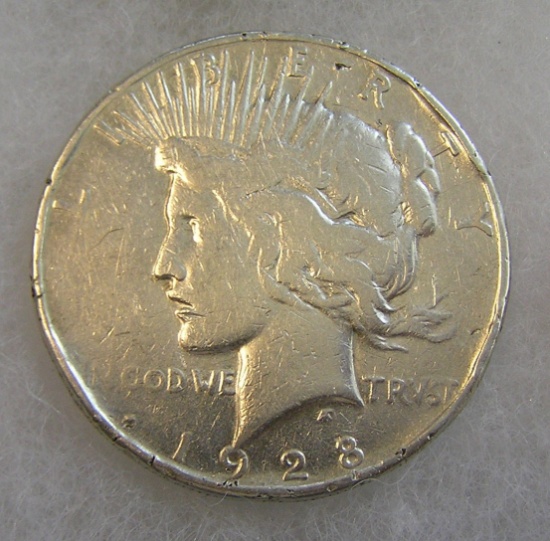 1928S Lady Liberty Peace silver dollar in fine condition
