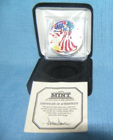 Vintage colorized walking liberty fine silver coin