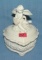 Porcelain heart shaped musical trinket box with Cherub