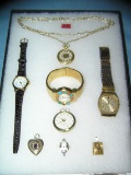 Collection of costume jewelry watches and lockets