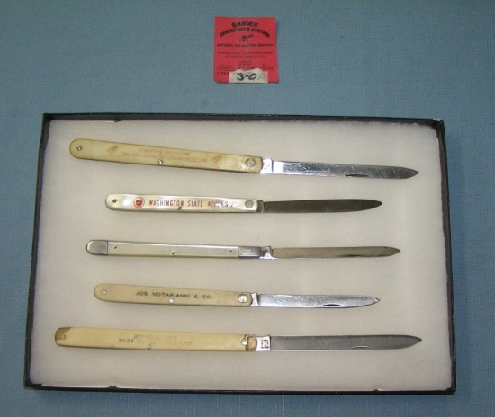 Early celluloid and stainless steel advertising fruit knives