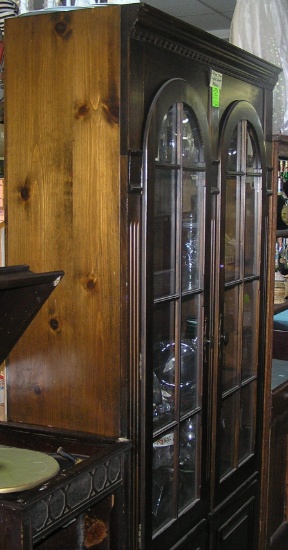 Large two door walnut illuminated china cabinet