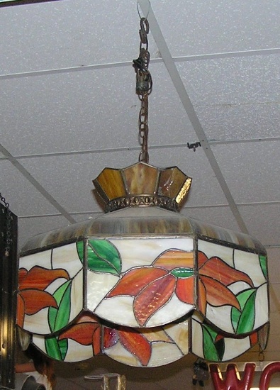 Vintage leaded stained glass chandelier