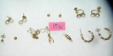 Group of vintage gold plated earrings and accessories
