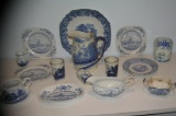 Large collection of blue willowware