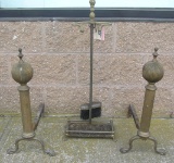 4pc. brass and iron fireplace set