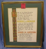 Vintage Scroll and honor award in beautiful gold frame