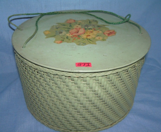 Antique floral decorated sewing basket