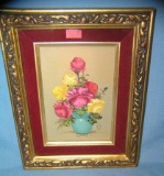 Vintage floral oil on canvas painting artist signed A. Julia