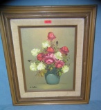 Vintage floral oil on canvas painting artist signed A. Julia