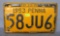 Antique 1953 Pennsylvania license plate