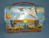 Early space themed domed shaped lunch box