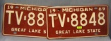 Pair of early Michigan license plates