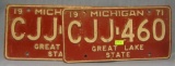 Pair of early Michigan license plates