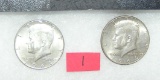 Pair of Kennedy silver half dollar coins 1964