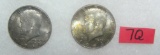 Pair of John F Kennedy silver half dollar coins