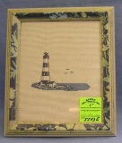 Framed cross stitch lighthouse artwork