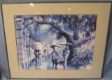 Artist signed lithograph titled Bus Stop