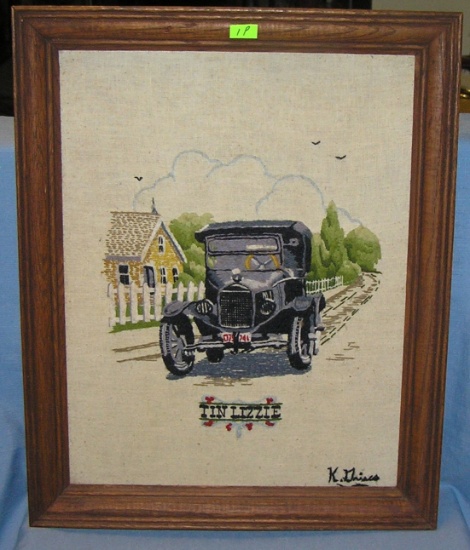 Tin Lizzie country style framed embroidery