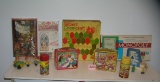 Collection of vintage toys and lunch boxes