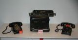 Remington typewriter and a pair of rotary telephones