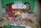 Box of cooking aprons, hot plate mats and more