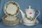 Holiday decorated tea/coffee pot, bowl and plate group